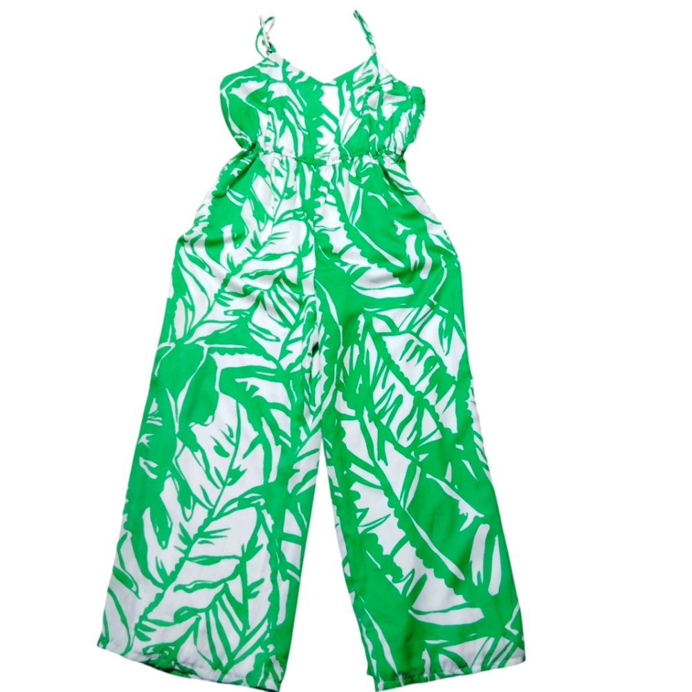 Lilly Pulitzer Boom Boom Green Leaf Print Jumpsuit Size XL